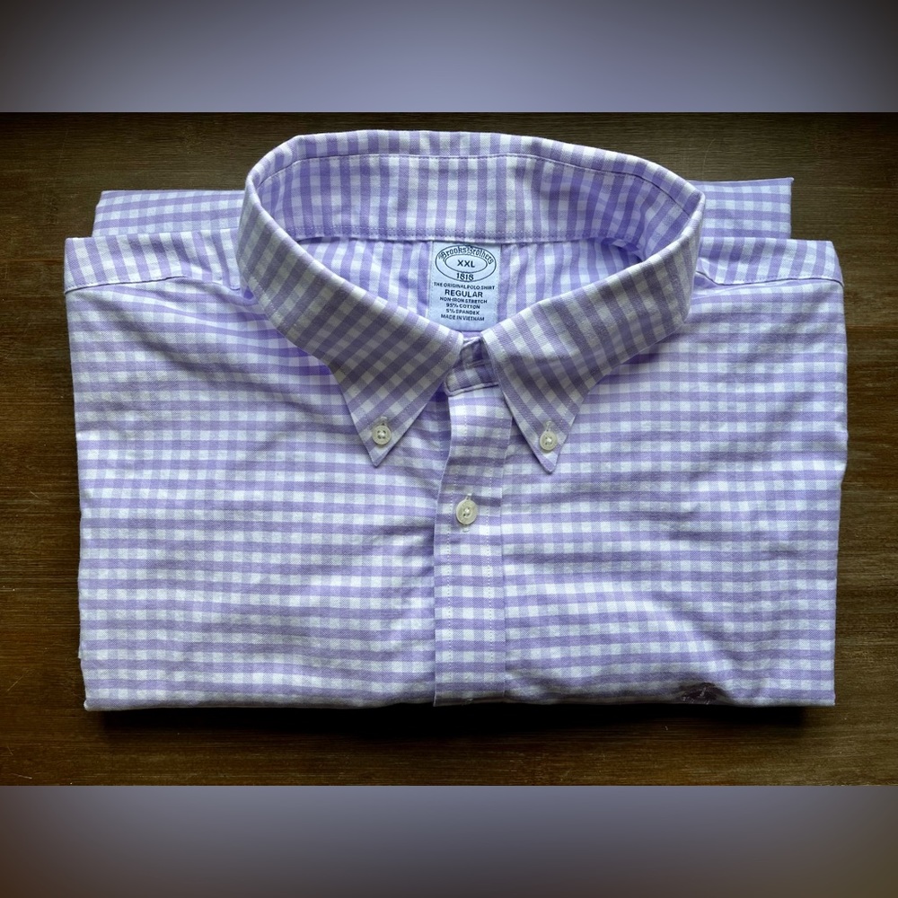 Brooks Brothers purple checked oxford.